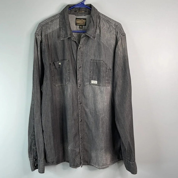THIRD & ARMY Los Angeles Mens Grey Chambray Pearl Snap Shirt Denim Look Size XL - Picture 13 of 13